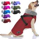 Doglay Dog Jacket Waterproof Dog Coat with Harness Built in, Christmas Puppy Winter Coat Reflective Turtleneck Puffer Snow Jackets for Small Medium Large Dogs (Wine Red)