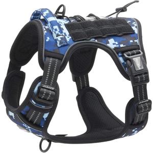 Auroth Tactical Dog Training Harness No Pulling Front Clip Leash Adhesion Reflective K9 Pet Working Vest Easy Control for Small Dogs Blue Camo S (S(Neck:14-21",Chest:20-31"),18-35 lbs)