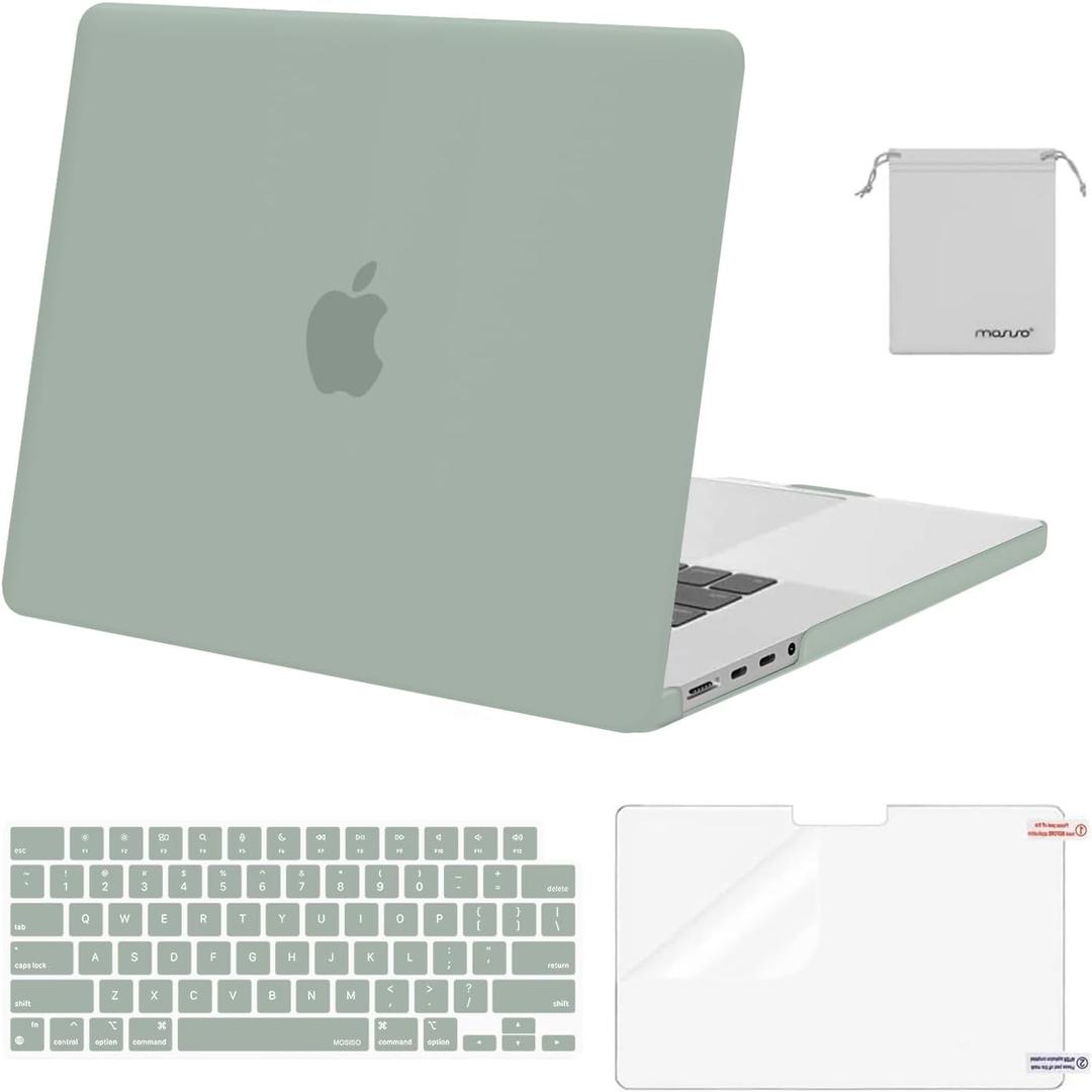 MOSISO Compatible with MacBook Pro 16 inch Case M5 2026 M4 2025 M3 M2 M1 2024-2021 A3429 A3428 A3403 A3186 A2991 A2780 A2485, Protective Hard Shell&Keyboard Cover&Screen Film&Pouch, Antique Green