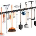 Broom Holder Wall Mount, 2 Packs Black Stainless Steel Tool Storage Organizer for Kitchen Garden Garage Laundry Room Bathroom and RV with 4 Slots 6 Hooks