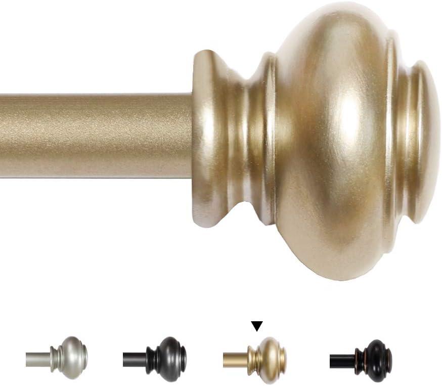 H.VERSAILTEX Window Curtain Rods for Windows 66 to 120 Inches Adjustable Decorative 3/4 Inch Diameter Single Window Curtain Rod Set with Classic Finials, Champagne Gold