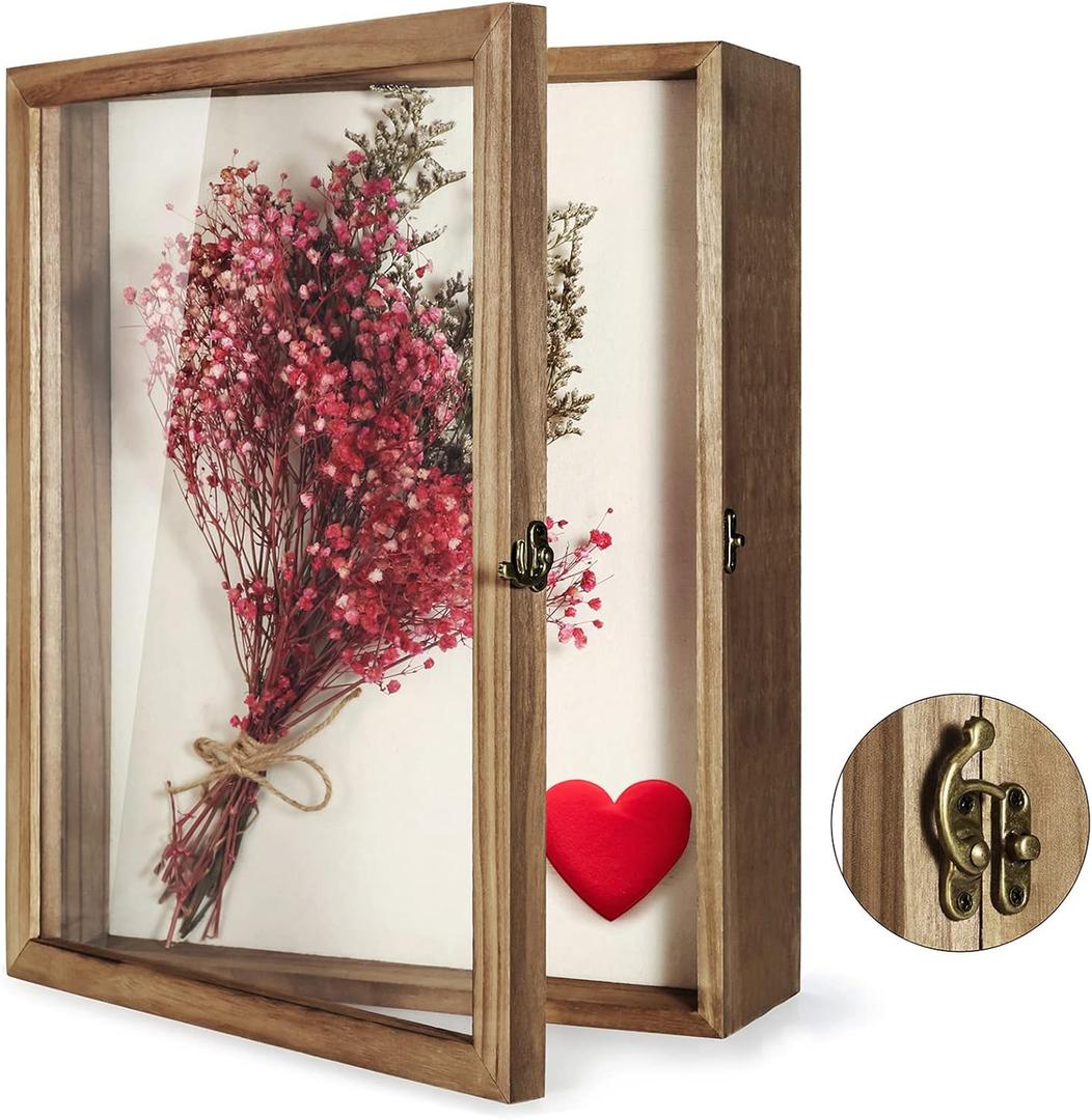 TJ.MOREE Shadow Box Display Case 13 x 16 Flowers Shadow Box Frame with Glass Window Picture Frame Wedding Bouquet Memorabilia Medals Photos Memory Box for Keepsakes (Carbonized)