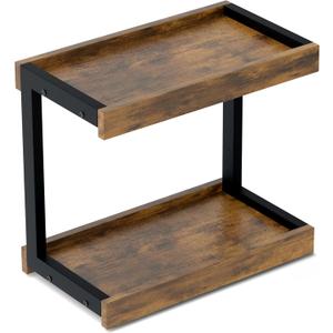 MARTY 2 Tier 15.75"x8.9" Large Countertop Shelf Organizer Spice Rack, Coffee Station Organizer for Mugs Cups, Wooden Shelf Desktop Storage Organizer for Kitchen Bathroom Home Office (Rustic Brown)