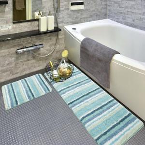 Carvapet Bathroom Rug Mat 2 Piece Set Soft Absorbent Fluffy Microfiber Bath Rug Set Non-Slip Shaggy Bath Mats Machine Wash Dry Bathroom Floor Mats, Teal Aqua White, 17"x24"+17"x48"