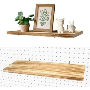 Pegboard Shelves, 16" x 6" Large Peg Board Racks 2Pack Wall Organizer Shelf, 1/4 inch Heavy Duty Metal Brackets Fit All Pegboards, Wood Slats, Craft Garage Workbench Office Shelving Accessories (Wood)