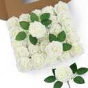 DuHouse 50Pcs Artificial Roses Flowers Fake Roses with Stems Real Touch Foam Flowers for DIY Wedding Bouquet Baby Shower Centerpiece Floral Arrangement Party Home Decor(Cream)