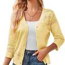 GRACE KARIN Women's 2025 Cropped Cardigan 3/4 Sleeve Lightweight Crochet Shrug Hollowed-Out Knit Sweater Tops , size Small