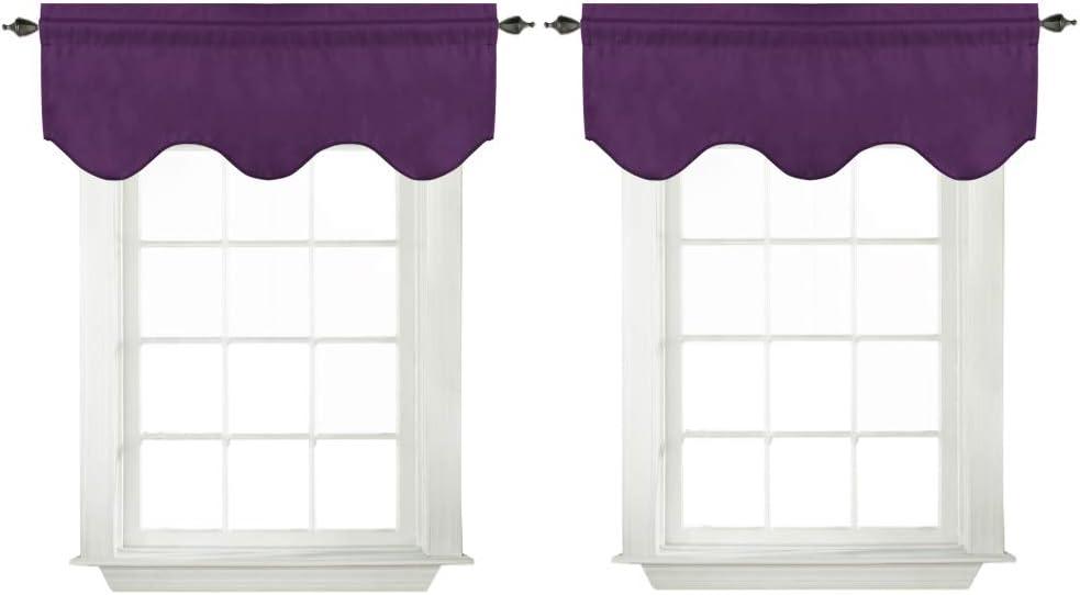 Turquoize Blackout Curtains Scalloped Valances Short Curtain Panels for Kitchen(52" x 18" inches, Plum Purple, 2-Packs)