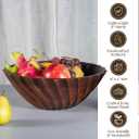 Folkulture Natural Ribbed Salad Bowl | 11 Large Mango Wood Serving Bowl for Salad, Fruit & Pasta | Decorative Wooden Bowl for Kitchen Island, Dining Table & Entertaining