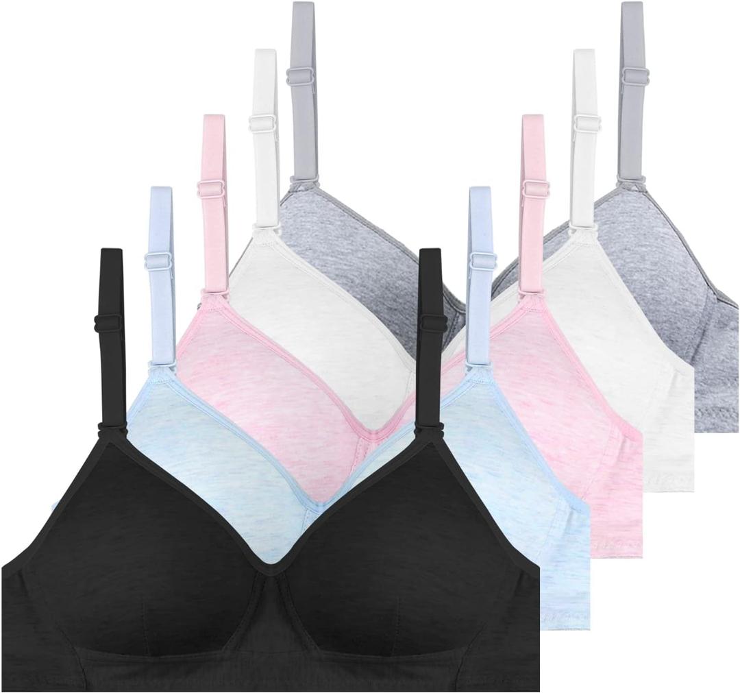 Phennie's Young Teen Girls 7-16 Slim Cotton Bras Thin Cups Bra for Girls Pack of 5 Black White Darkgrey Pink Blue Size 32