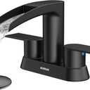 Bathroom Sink Faucet for 3 Hole, Hurran 4 Inch Bathroom Faucets with Pop-up Drain, Stainless Steel 2-Handle Waterfall Faucet for Bathroom Sink, Matte Black