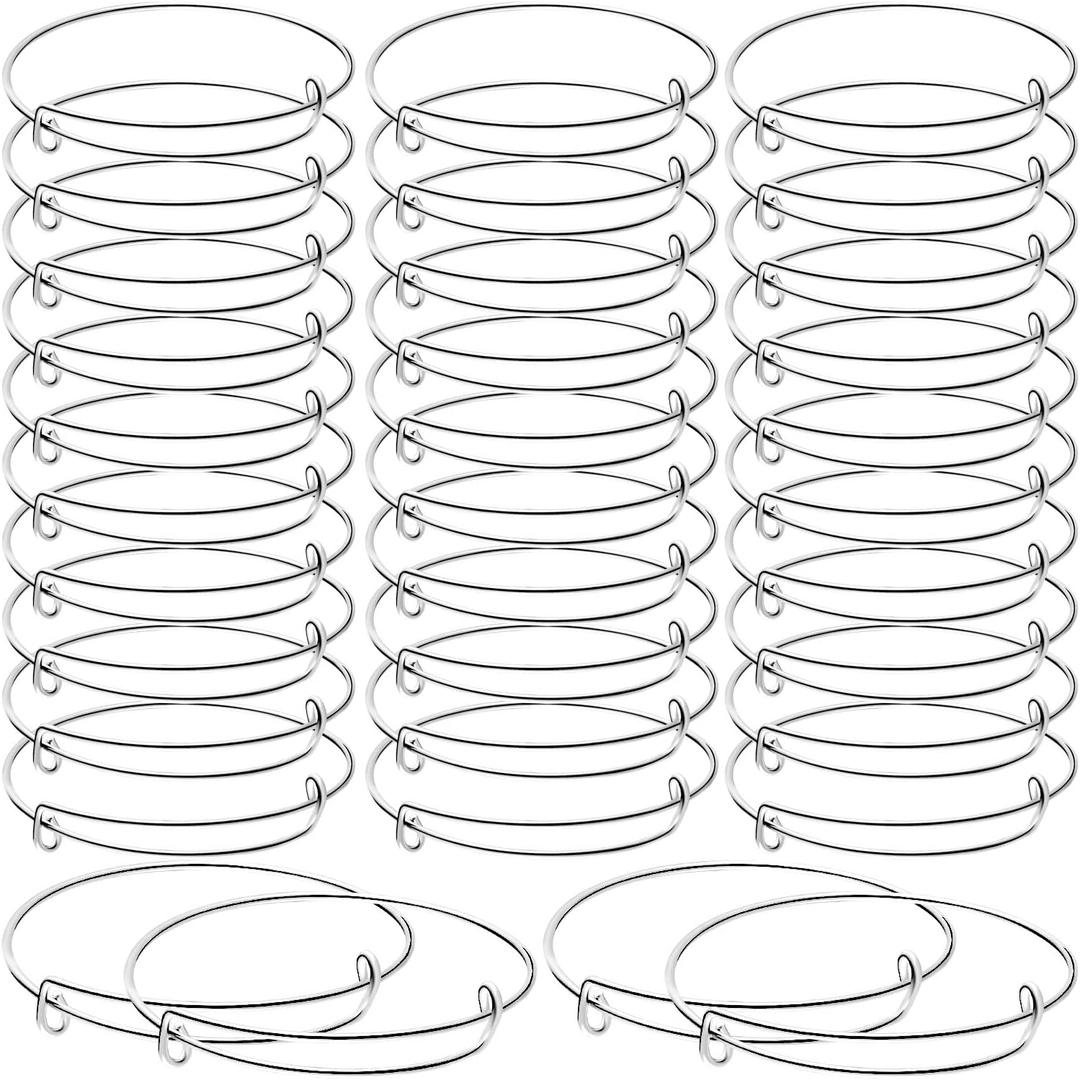 Hicarer 30 Pieces Expandable Bangle Bracelets Adjustable Silver Bracelets Wire Bangles for Jewelry Making DIY Gift Crafts