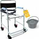 Aliseniors 3-in-1 Shower Chair with Wheels, Portable Bedside Commode & Toilet Safety Rail, Rust-Proof Rolling Commode for Elderly & Disabled, Fits Narrow Bathroom Doors, Waterproof, 250 lbs Capacity
