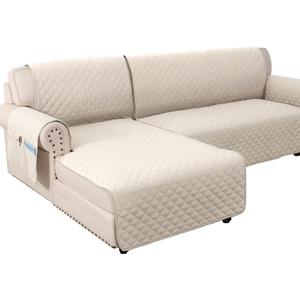 H.VERSAILTEX 100% Waterproof Couch Covers for Sectional Sofa 2-Piece Couch Covers Sectional Couch Cover L Shaped for Dogs Non Slip (Left Chaise Lounge Cover + 3 Seat Sofa Cover, Coconut Milk)
