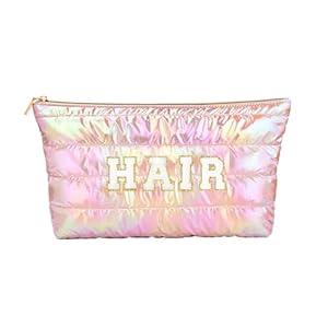 Hiroyuki Iridescent Makeup Bag, 14 inches Cosmetic Bag, Large Capacity Travel-Friendly Pouch (hair, pink)