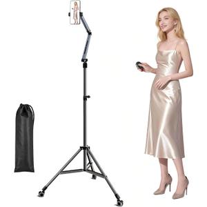 iPhone Tripod for Video Recording - Portable Cell Phone Tripod with Remote & Wheels, 72in Tall Adjustable Tripod Stand for iPhone/Android, Ideal for Vlog/Live Streaming/Content Creation