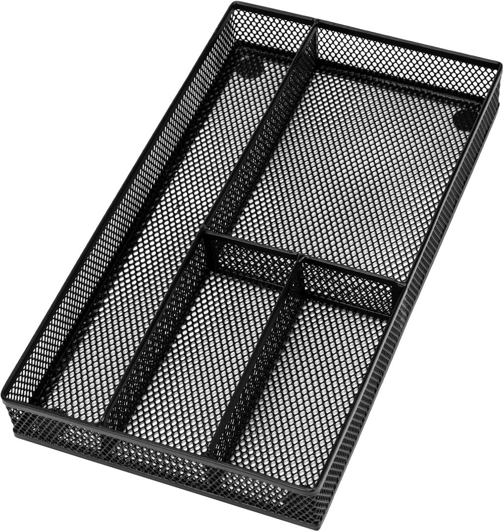 shenee Desk Drawer Organizer Tray,Drawer Organizer for Office and Home,Desk Organizer with Drawers,4 Compartments,Non-Slip Desk Organizers and Accessories for Stationery Makeup School (Black)