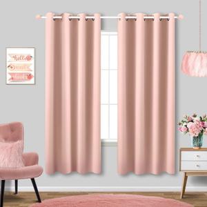 Blush Pink Curtains 63 Inch Length for Bedroom 2 Panels Set Blackout Drapes Boho Grommet Thermal Light Blocking Darkening Pastel Pretty Curtains for Living Room Window Girls Nursery Teen, 63 in Long
