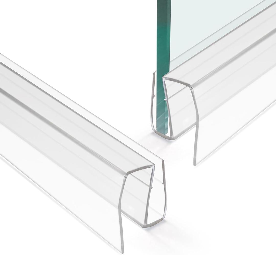 Bathroom Shower Glass Door Bottom Seal Strip, 2PCS 36 Inch Long Clear PVC Seal Strips for 1/4"(6mm) Thick Framless Glass Door Panel
