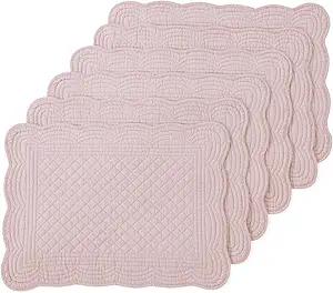MABOZOO 100% Cotton Quilted Placemats Set of 6,Washable Cloth Table Placemats for Kitchen & Dining Table,Rectangular Pink Plate Mats (Pink, 6)