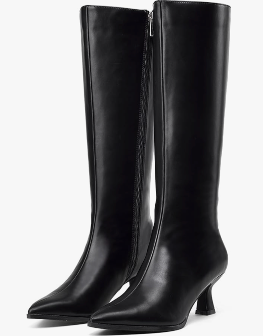 Women's Knee High Pointed Toe Tall Boots (Black, 8)
