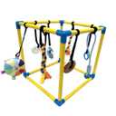 Dewonch Puppy Play Gym with 8 Hanging Toys, Small Dogs Indoor Jungle Gym, PVC Frame with Bungee Straps Enrichment Activity Center