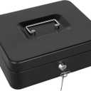 Cash Box with Lock and Money Tray Metal Money Box for Cash Lock Box for Money 9.84" x 7.87" x 3.54" Black
