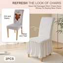 Moukeren 2 Pcs White Dorm Room Stretch Slipcovers Chair Cover with Skirt Super Fit Chair Seat Protector Cover for Dorm, Dining Room, Hotel, Ceremony