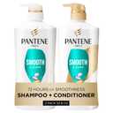 Pantene Shampoo & Conditioner Set, Smooth and Sleek - Frizz Control with Antioxidants, Nourishing for All Hair Types - Curly, Dry, Color-Treated, 52.8 Oz Total + Miracle Rescue Shot (0.5 Oz)