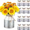 12 PCS 5.12in Rustic Vases Metal Galvanized Milk Can with Bow Vintage Flower Bucket Suitable for Centerpiece Anniversary Wedding Birthday Party Floral Arrangement