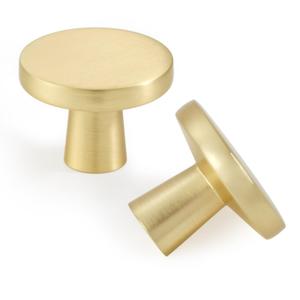 FABERHOM 15 Pack Brushed Brass Round Cabinet Knobs 1-1/4 Inch Zinc Alloy
