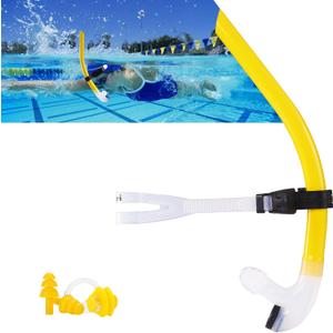 Swim Snorkel for Lap SwimmingNo Loud gurgling Noise No Hurt Forehead No Slip Swimming Snorkeling Training for Adult/Youth,Swimmer Snorkle Center Mount Snorkel One-Way Purge Valve (C3-3rd generation-yellow)