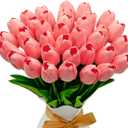 36 PCS White Tulips Artificial Flowers 13" PU Fake Flowers for Wedding Home Decor( Peach Coral)