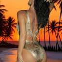 Women's Sexy One Piece Swimsuits Lightweight Metallic Bodysuit Rave Outfits Plunge High Cut Cheeky Monokini Bathing Suit (Gold, L)
