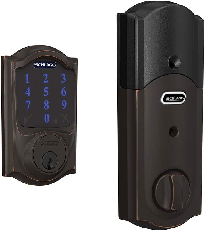 SCHLAGE BE469ZP CAM 716 SCHLAGE Connect Smart Deadbolt With Alarm Inbuilt Camelot Trim In Aged Bronze.
