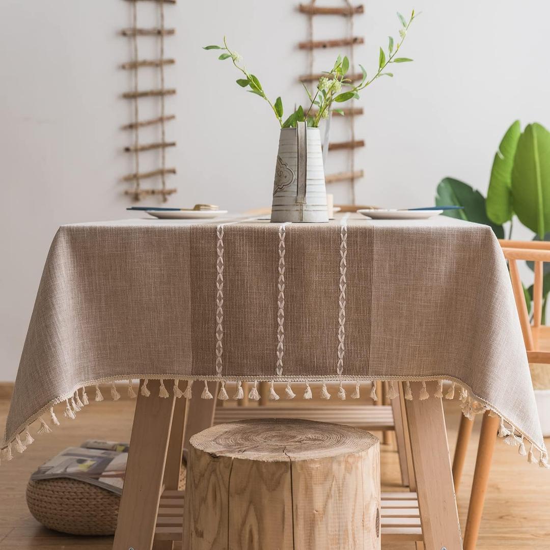 Linen Table Cloth Waterproof Cotton Fabric Farmhouse Burlap Rustic Boho Oblong Tablecloth for Party Holiday, Camping,Picnic,Kitchen and Dining Room Table Decor, Rectangle 55"x 102", 8-10 Seats