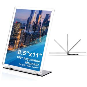 Adjustable Acrylic Sign Holder 8.5"x11", Magnetic Code Sign Menu Stand with Stable Base, Double-Sided Clear Table Paper Display Holder For Office, 8.5"x11" Plastic Stand Up Frames For Store
