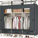 Portable Wardrobe Closet Durable and Easy to Assemble Heavy Duty Clothes Rack with Non-Woven Cover Fabric Best for Bedroom and Easy Storage and Organization (Grey-A)