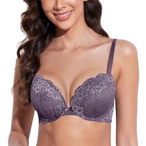 Deyllo Women’s Push Up Lace Bra Comfort Padded Underwire Bra Lift Up Add One Cup, 38C