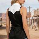 SFHFY Western Sleeveless Button Down Shirts Women Retro Cowgirl Tank Cowboy Boots Blouse Casual Summer Vacation Top (Black, XL)