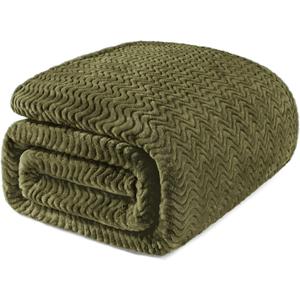 Exclusivo Mezcla King Blanket for Bed, Cozy Lightweight Fleece Blankets for All Season, Decorative Giftable Fuzzy Plush Wave Textured Suitable for Women, Men, Olive Green, 90x104 Inches