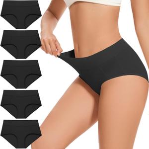 Underwear for Women Cotton High Waisted Briefs Full Coverage Underwear Soft Strech Breathable 2 Pack (Medium, Black Set 5pack)