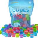 Urban Essentials Reusable Ice Cubes - Quick Freeze Colorful Plastic Square Ice cubes With Resealable Bag Assorted Colors Pack Of 56