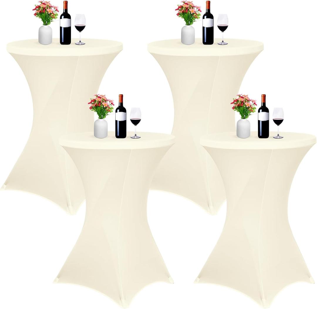 4 Pack Spandex Cocktail Table Covers Beige,32"x43" Stretch Square Corners Tablecloth Fitted High Top Table Stretch Cocktail Round Table Cover for Bar Wedding Cocktail Party Banquet Table(Beige) (4 Pack-32"43")