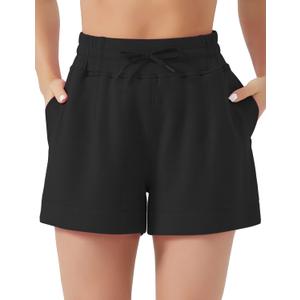 THE GYM PEOPLE Women's Drawstring Sweat Shorts High Waisted Summer Workout Lounge Shorts with Pockets (Medium, Black)