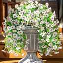 INSPRING Artificial Faux Outdoor Outside Flowers Plants, 2 PCS Fake Silk UV Resistant Look Real White Daisy Trailing Vines for Front Door Porch Planter Urn Patio Balcony Decoration