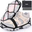 Sfee Ice Cleats for Walking on Ice Snow Grips Crampons Traction for Shoes/Boots, Anti-Slip Portable Flexible Footwear for Walking Climbing Hiking Fishing Outdoor Running with 2 Adjustable Straps (Large, Black)