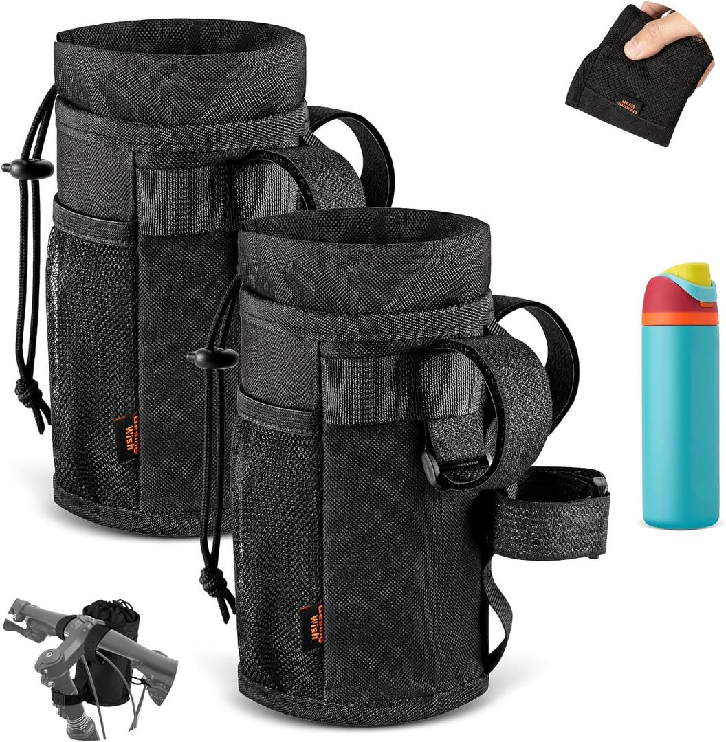 Desing Wish 2 Pack Ultra Thin Bike Water Bottle Holder for Handlebar 24-32 oz Bike Cup Holder with Removable Fastener Straps Bike Bottle Holder for Mountain Bike, Road Bike, eBike, Scooter