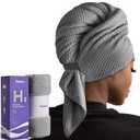 Umisleep Extra Large Microfiber Hair Towel for Women Long, Curly, Thick Hair, Super Soft Anti Frizz Quick Dry Hair Towel Wrap, Ultra Absorbent Hair Turban with Elastic Band Grey