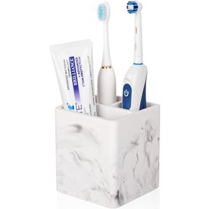Diatomite Toothbrush Holders for Bathrooms, Electric Toothbrush and Toothpaste Holder 3 Slots Tooth Brush Organizer for Bathroom Countertop, Shower, Vanity - Marble White
